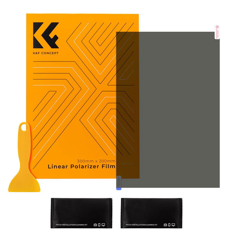 K&F Concept Polarized Film 300*200mm + Film Scraper, Two Bags Of Dry And Wet Cloth Alcohol Bags-0