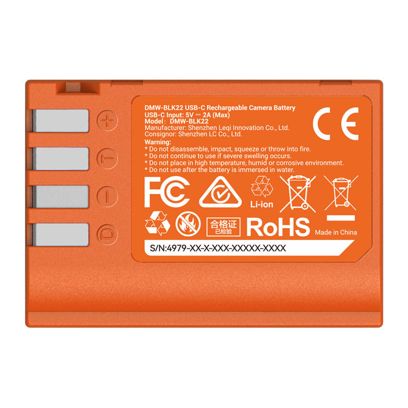 Smallrig 4979 Camera Battery USB-C Rechargeable DMW- BLK22 Orange-1