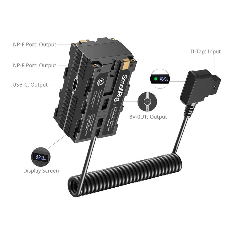 Smallrig 4884 D-Tap to Dual-Sided NP-F Dummy Battery Power Cable-2