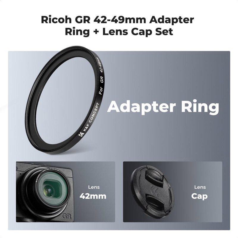 K&F Concept Ricoh GR 42-49mm adapter gyűrű + objetívsapka szett-1