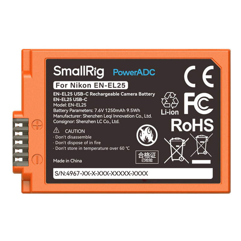 Smallrig 4967 EN-EL25 USB-C Rechargeable Camera Battery (Orange)-2