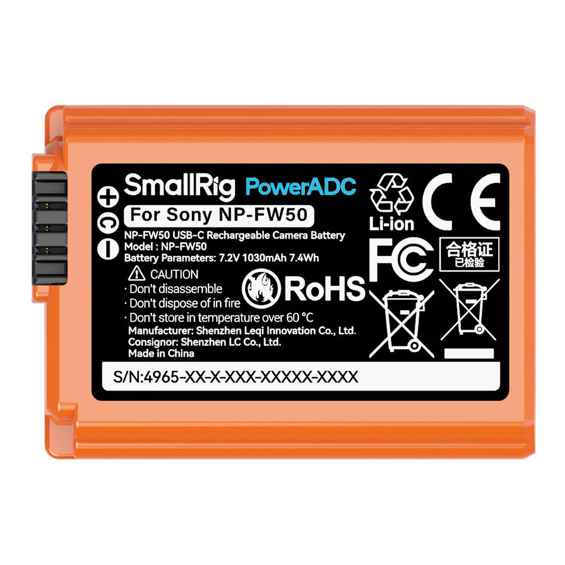 Smallrig 4965 NP-FW50 USB-C Rechargeable Camera Battery Orange-3