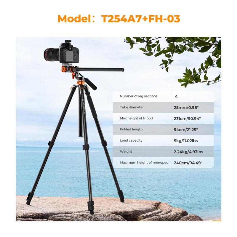 K&F Concept T254A7 állvány + FH-03 fluid fej-1