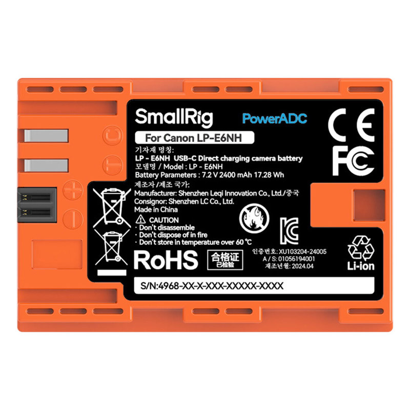 Smallrig 4968 LP-E6NH USB-C Rechargeable Camera Battery Orange-2