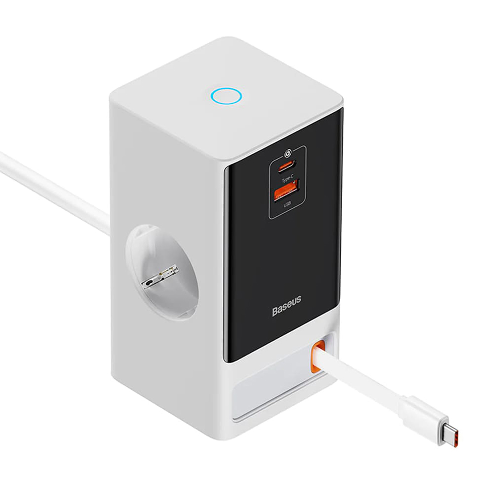  Baseus - Hosszabbító PowerCombo (PSLR000602) - USB, 2xType-C, Schuko, 65W - Fehér-0