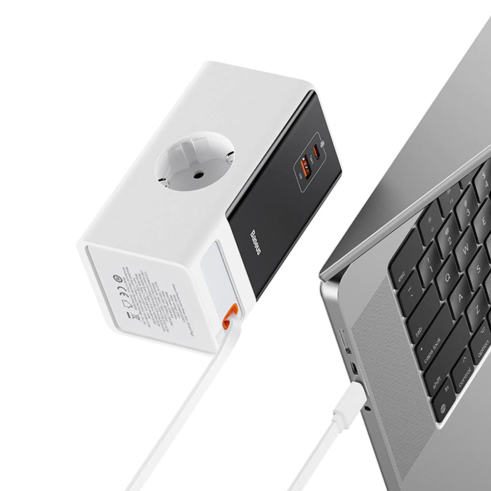  Baseus - Hosszabbító PowerCombo (PSLR000602) - USB, 2xType-C, Schuko, 65W - Fehér-5