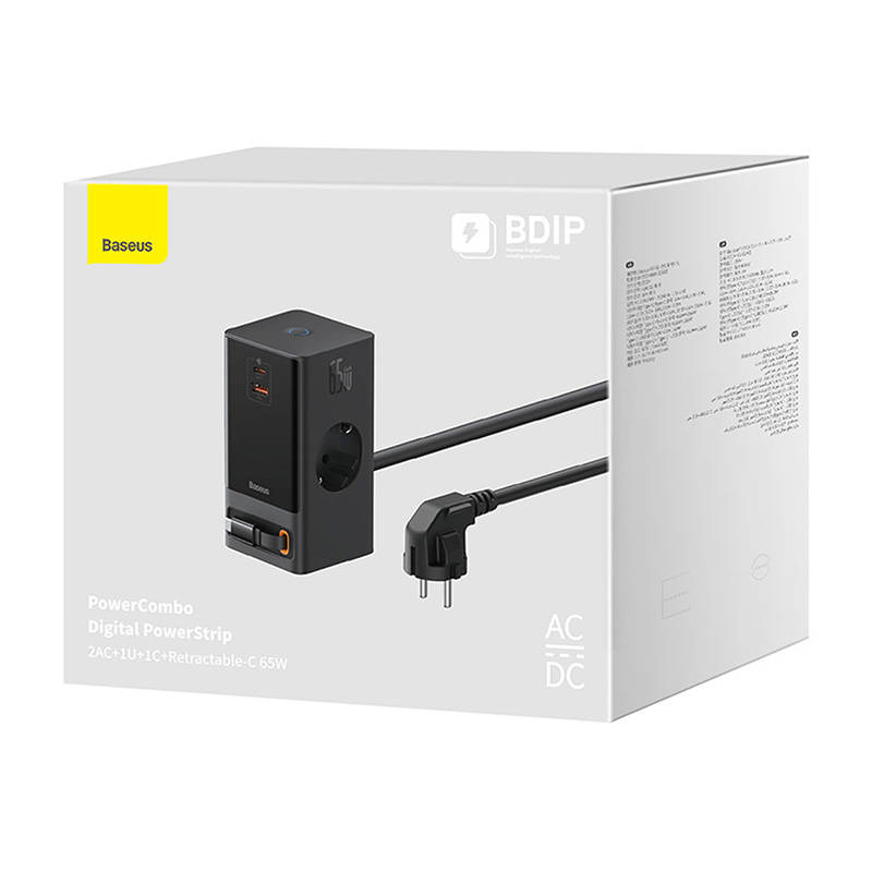  Baseus - PowerCombo hosszabbító (PSLR000301) - USB, 2xType-C, Schuko, 65W - Fekete-5