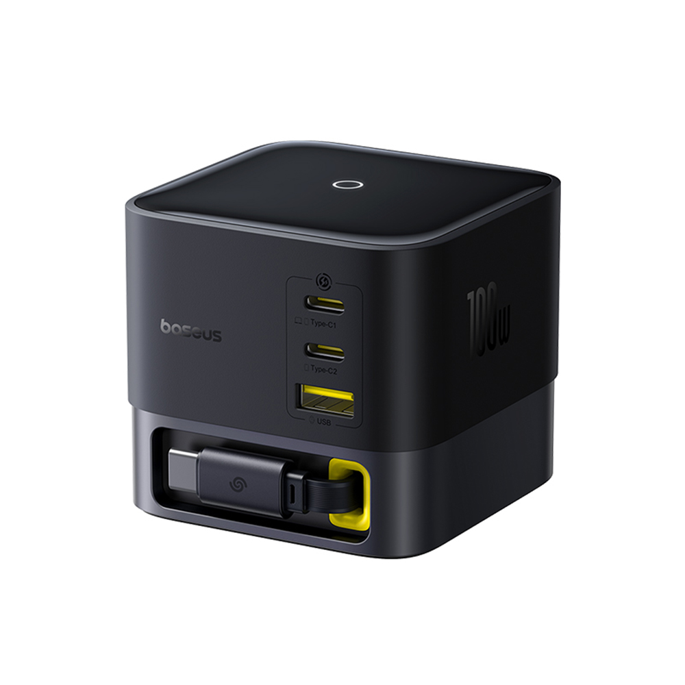  Baseus - Fali töltő Super GaN (P10164001123-00) - Visszahúzható kábel, Gyors töltés, 2xUSB, Type-C, 100W, 1,5m - Kozmikus fekete-0