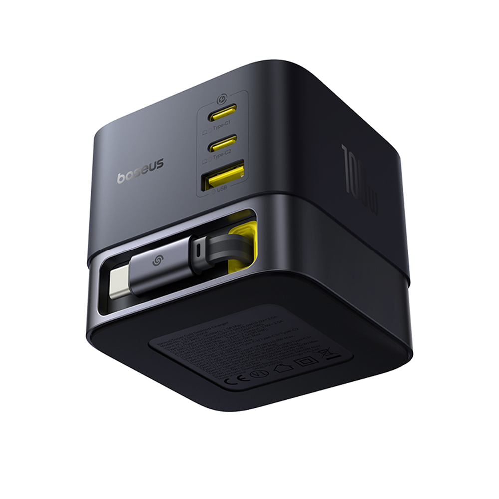  Baseus - Fali töltő Super GaN (P10164001123-00) - Visszahúzható kábel, Gyors töltés, 2xUSB, Type-C, 100W, 1,5m - Kozmikus fekete-28
