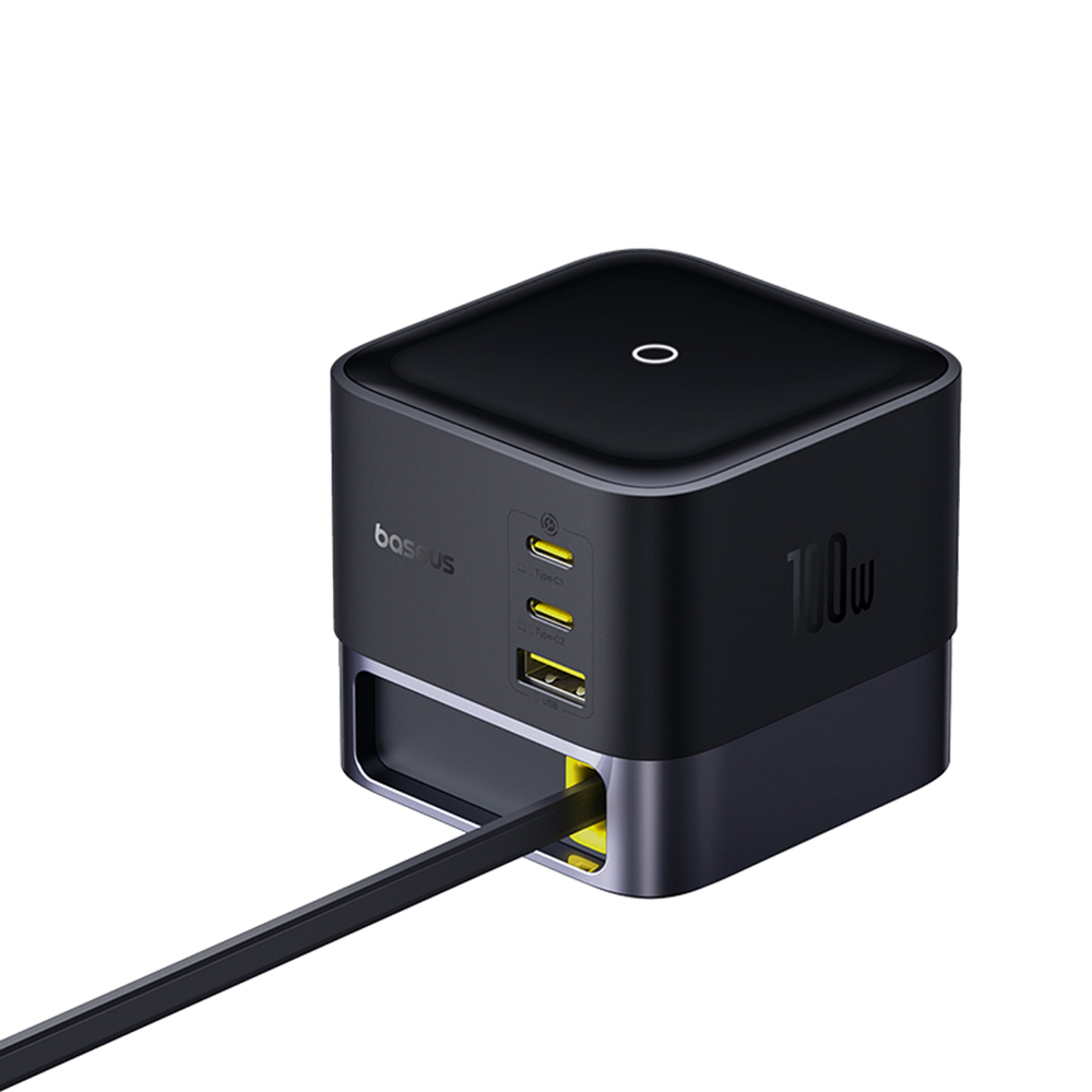  Baseus - Fali töltő Super GaN (P10164001123-00) - Visszahúzható kábel, Gyors töltés, 2xUSB, Type-C, 100W, 1,5m - Kozmikus fekete-23