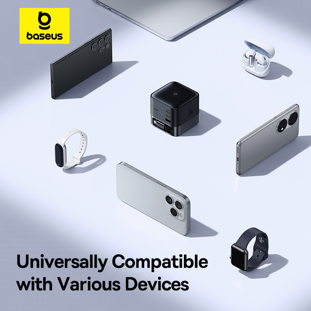  Baseus - Fali töltő Super GaN (P10164001123-00) - Visszahúzható kábel, Gyors töltés, 2xUSB, Type-C, 100W, 1,5m - Kozmikus fekete-3