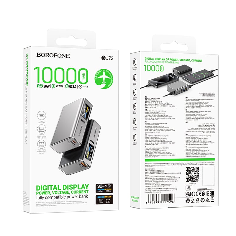 Borofone Power Bank 10000mAh BJ72 Energy - USB + Type C - QC 3.0 PD 20W szürke-8