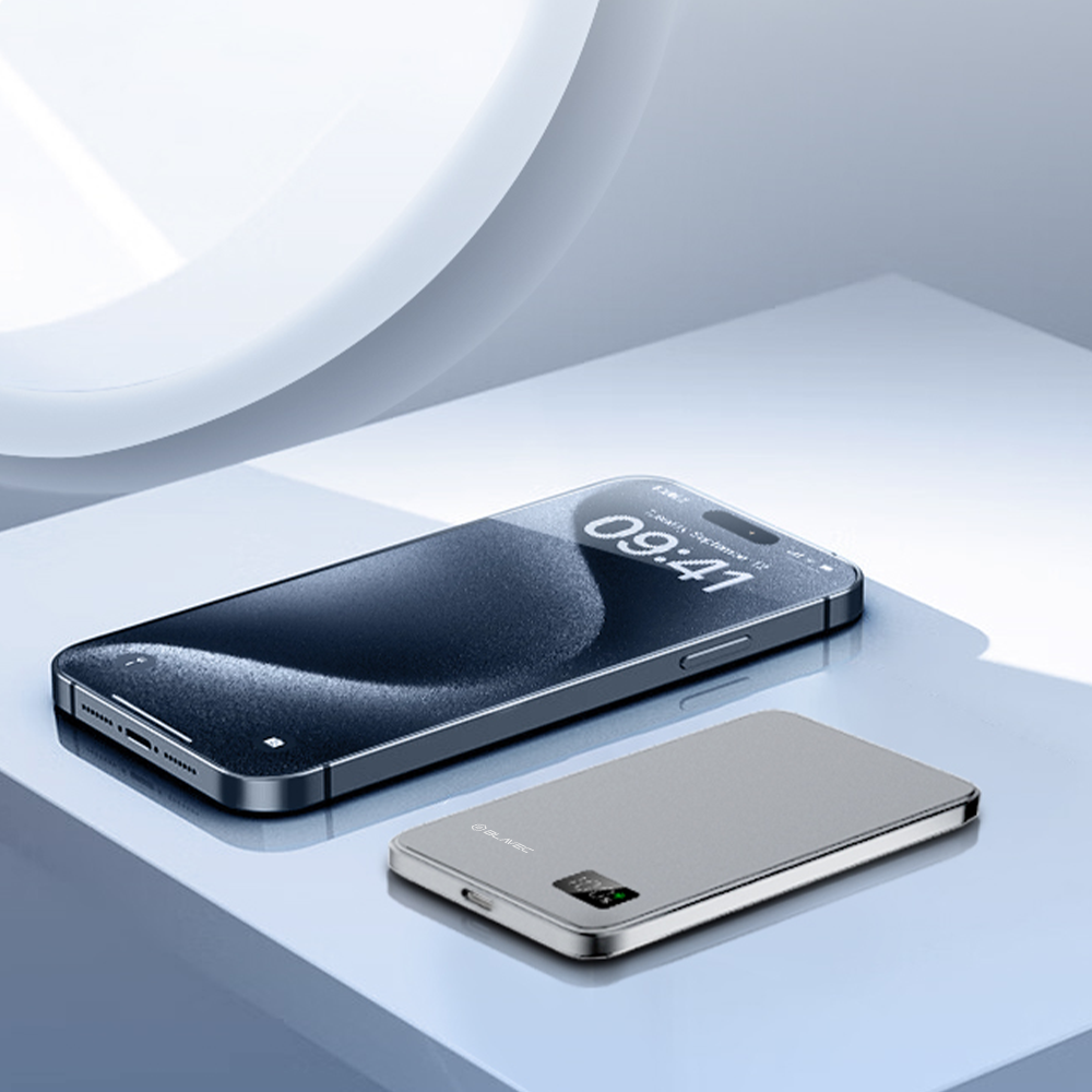 Blavec Hordozható Töltő 5000mAh BJ01 Ultra Vékony - Típus-C - 22,5W mágneses Magsafe 3 az 1-ben szürke-6