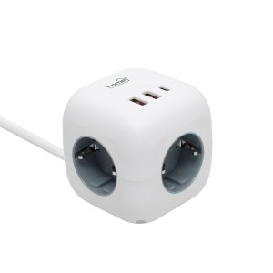 Home CUBE2 kocka elosztó, max. 3680 W, USB töltő, 3 aljzat gyermekvédelemmel, 1,5 m hosszú vezeték
