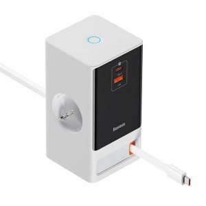  Baseus - Hosszabbító PowerCombo (PSLR000602) - USB, 2xType-C, Schuko, 65W - Fehér