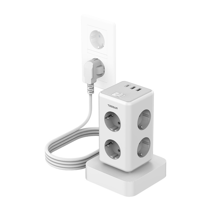 Tessan TS-306TS-C hálózati elosztó USB porttal (fehér)-0