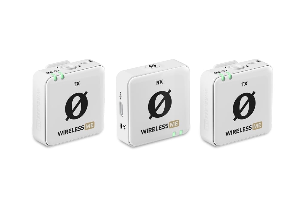 RODE Wireless ME Dual-W ultra kompakt digitális vezeték nélküli mikrofon rendszer két adóval, adókba és vevőbe épített mikrofonnal, fehér-0