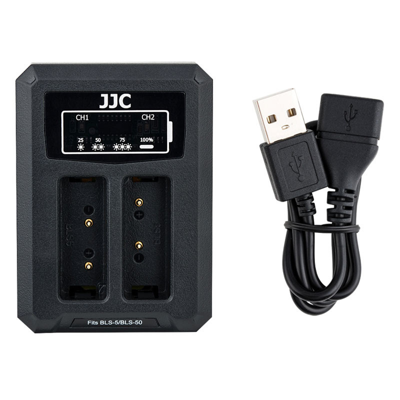 JJC DCH-BLS5UE USB Dual akkumulátor töltő Olympus BLS-1/5/50-hez-0