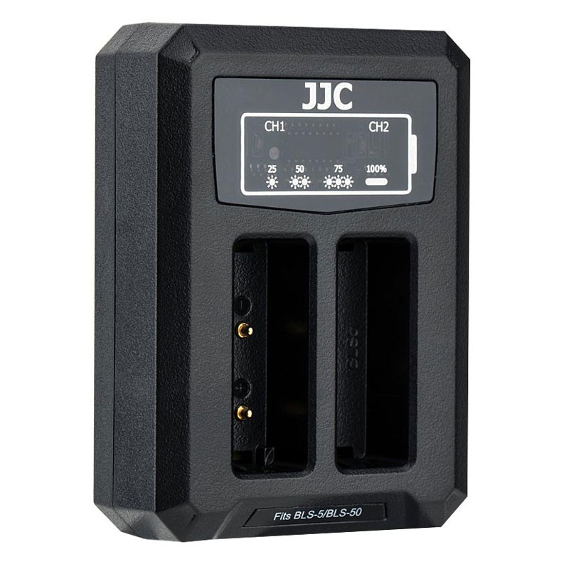 JJC DCH-BLS5UE USB Dual akkumulátor töltő Olympus BLS-1/5/50-hez-1