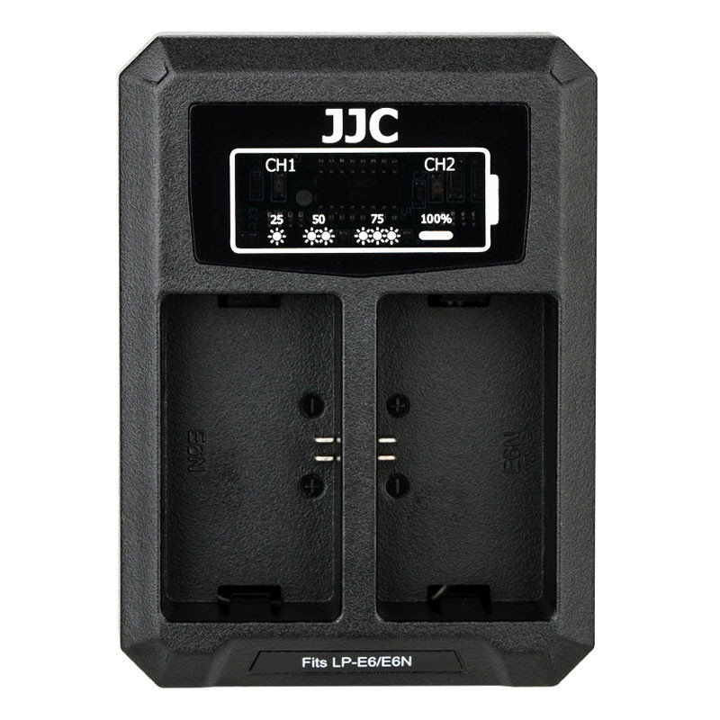 JJC DCH-LPE6 USB Dual akkumulátor töltő, Canon LP-E6/LP-E6N-hez-0