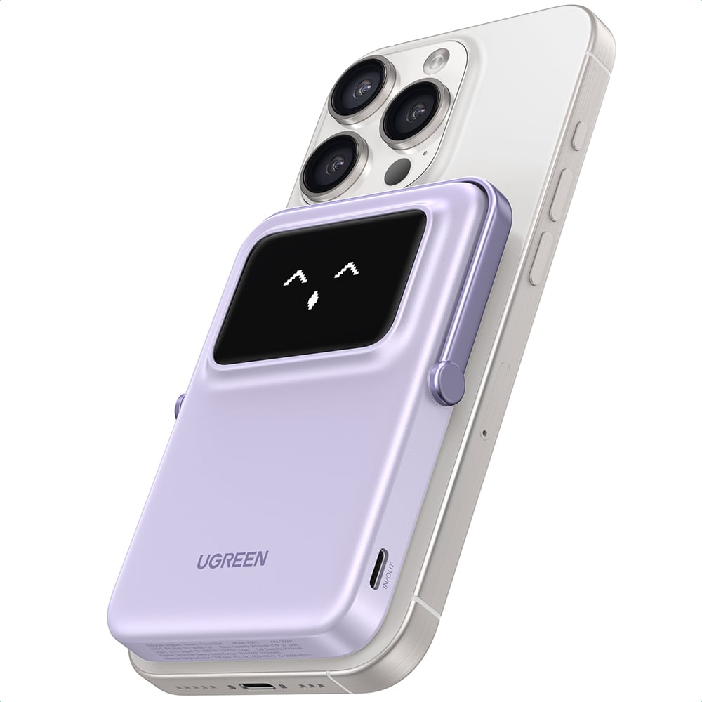 Ugreen - PB571 (35606) Power Bank - digitális kijelzővel, gyors töltés, mágneses, vezeték nélküli, 5000mAh, USB-C, 18W, 3A - Lila-7