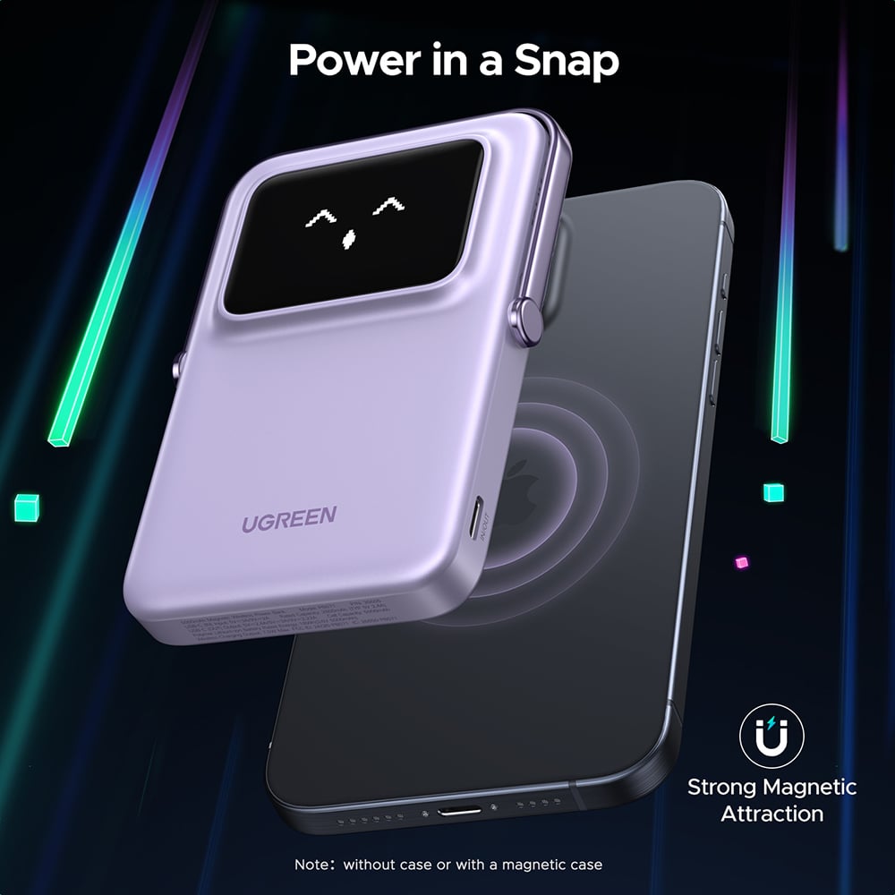 Ugreen - PB571 (35606) Power Bank - digitális kijelzővel, gyors töltés, mágneses, vezeték nélküli, 5000mAh, USB-C, 18W, 3A - Lila-4