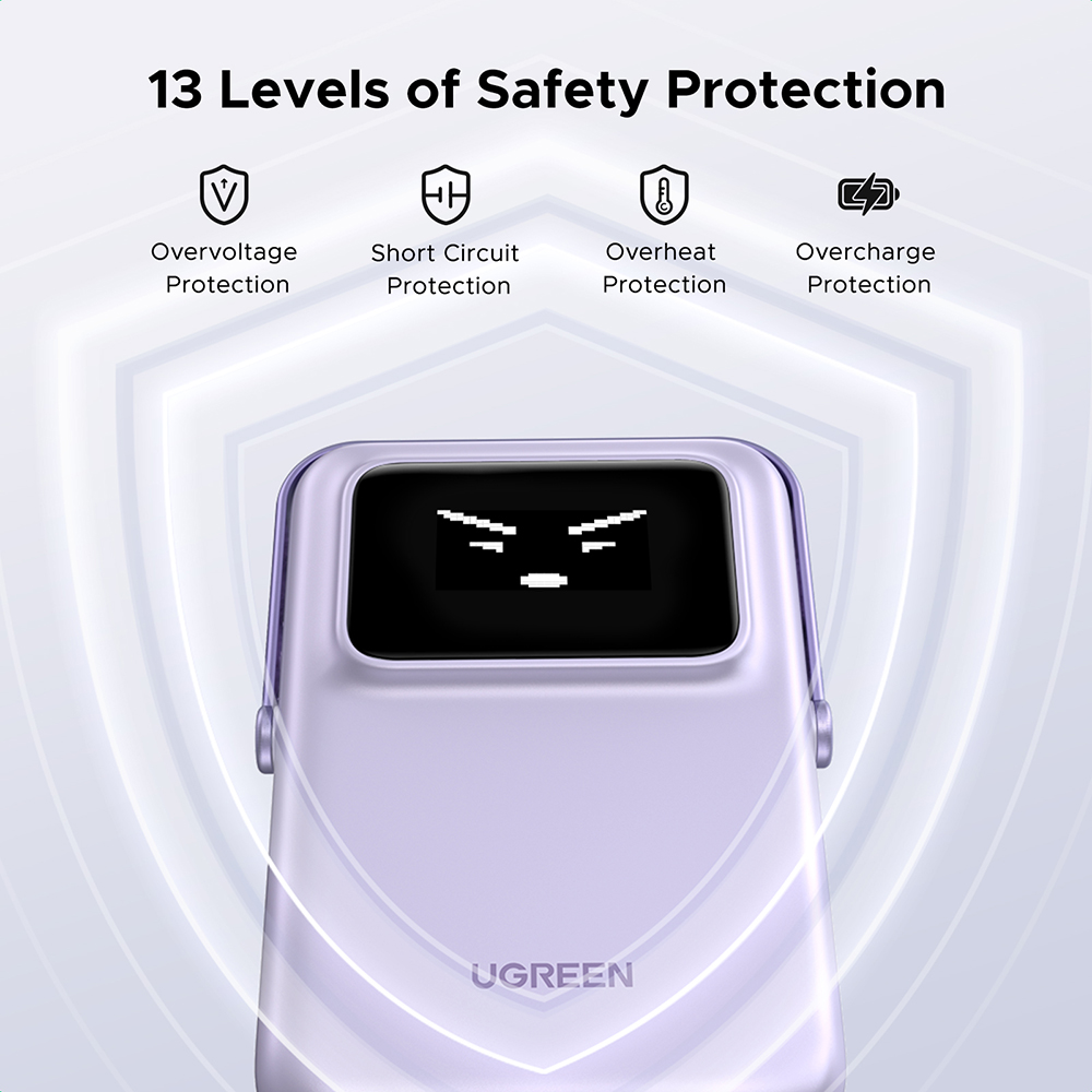 Ugreen - PB571 (35606) Power Bank - digitális kijelzővel, gyors töltés, mágneses, vezeték nélküli, 5000mAh, USB-C, 18W, 3A - Lila-1