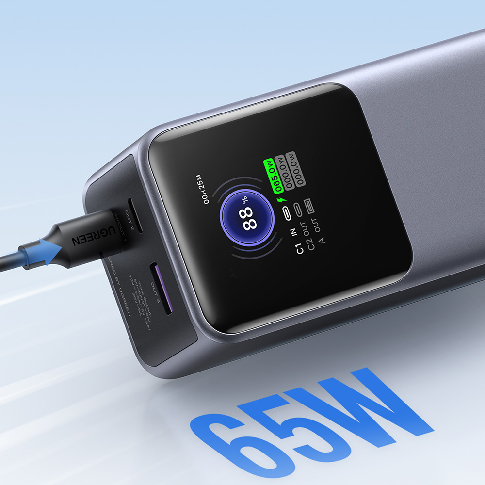 Ugreen - Power Bank PB721 (35524B) - digitális kijelzővel, gyorstöltés, 20000mAh, USB, 2x Type-C, 130W, QC, PD, 5V/3A - Szürke-4