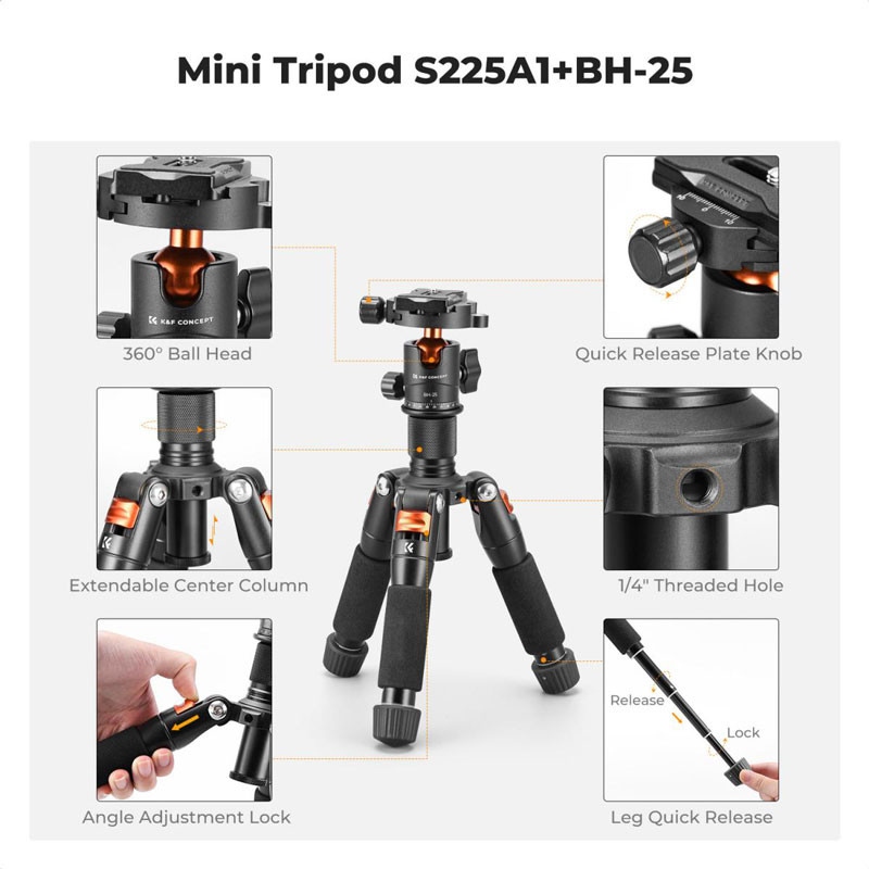 K&F Concept Mini Tripod, gömbfejjel-4