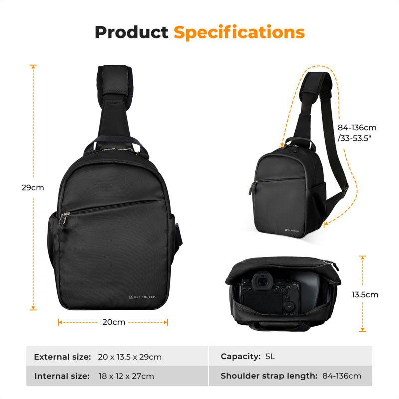 K&F Concept 5L Urban Wander Sling Bag U08 (Fekete)-4