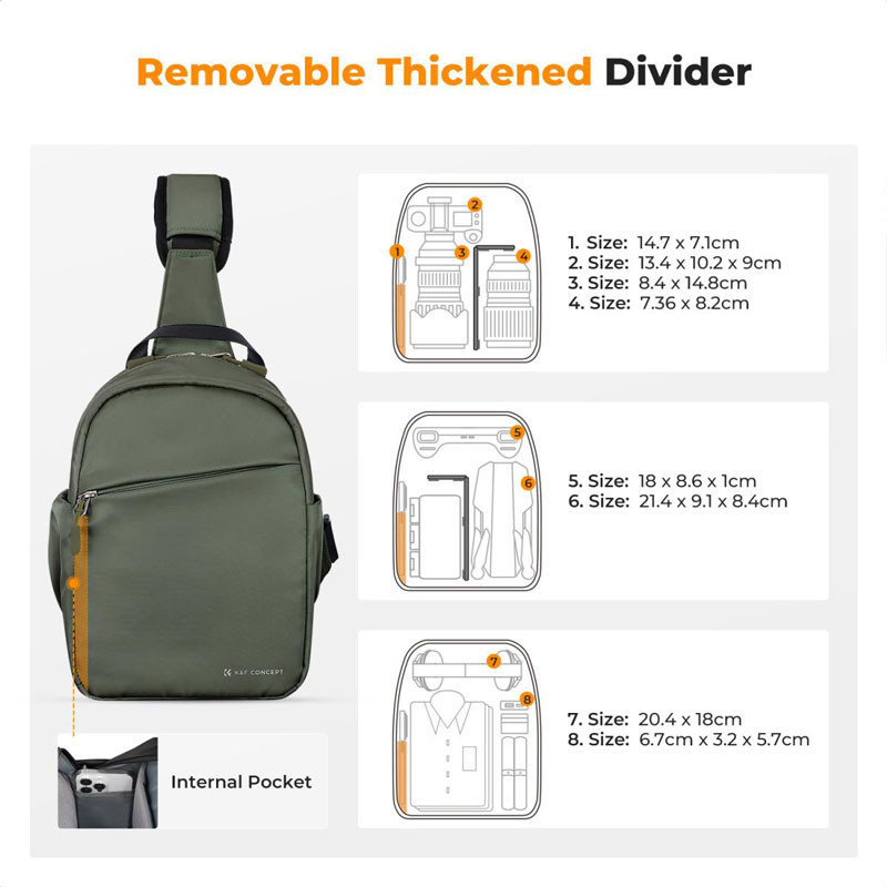 K&F Concept 5L Urban Wander Sling Bag U08 (Zöld)-1