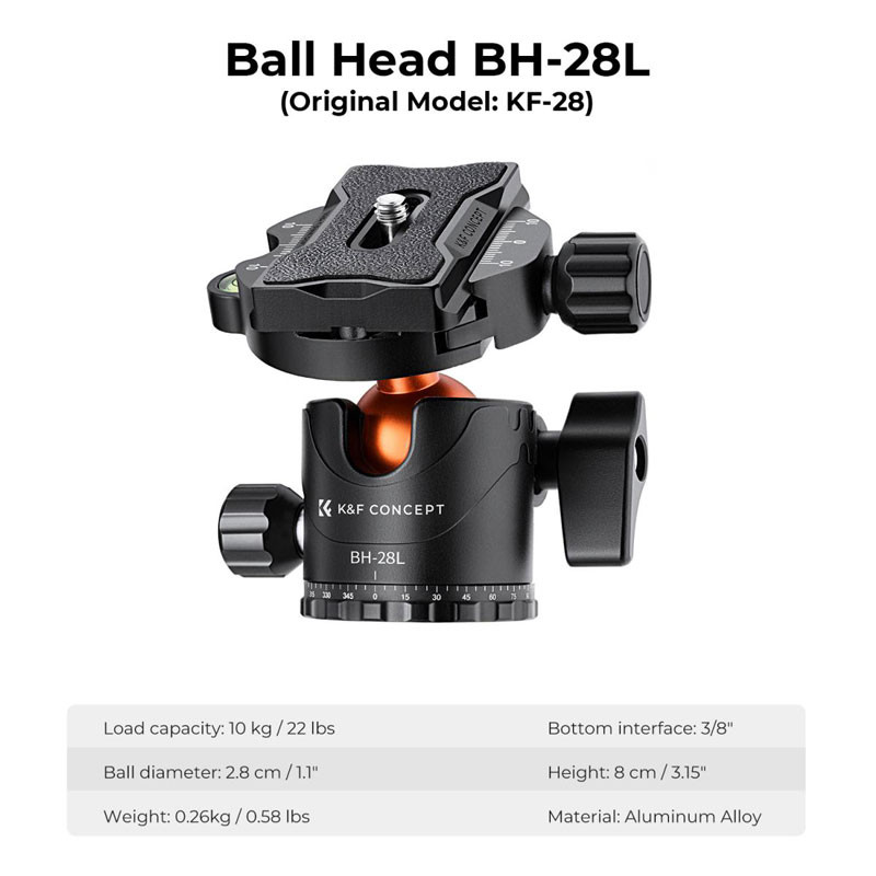 K&F Concept K234A7 állvány, BH-28L állványfejjel-1