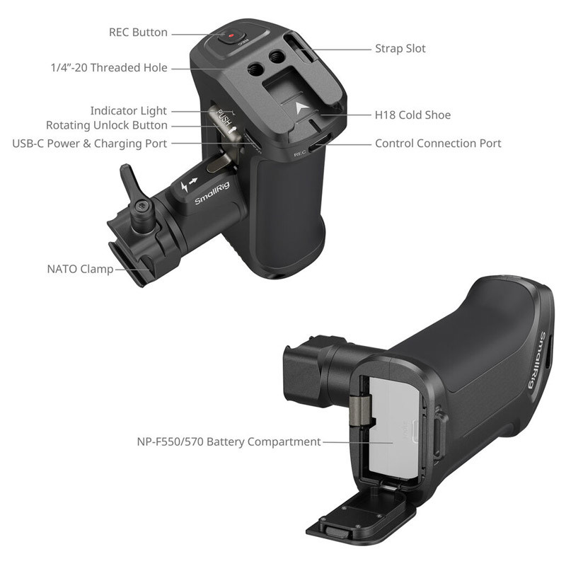 Smallrig 3893 Rotating Side Handle With Trigger Rec for Selected Sony Cameras-2