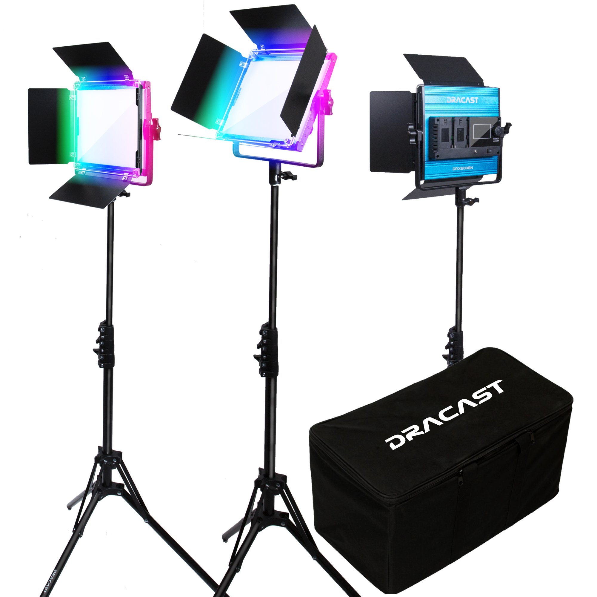  Dracast X Sorozat LED500 RGB és Kétszínű LED 3 Lámpa Készlet Nylon Párnázott Utazótáskával-0