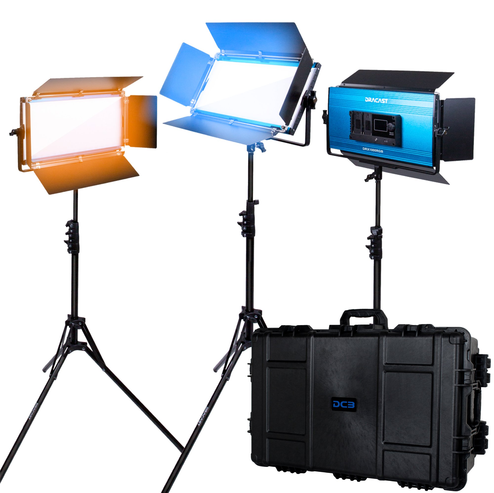  Dracast X Series LED1000 két színű LED 3 lámpás készlet injektált formázott utazótokkal-0