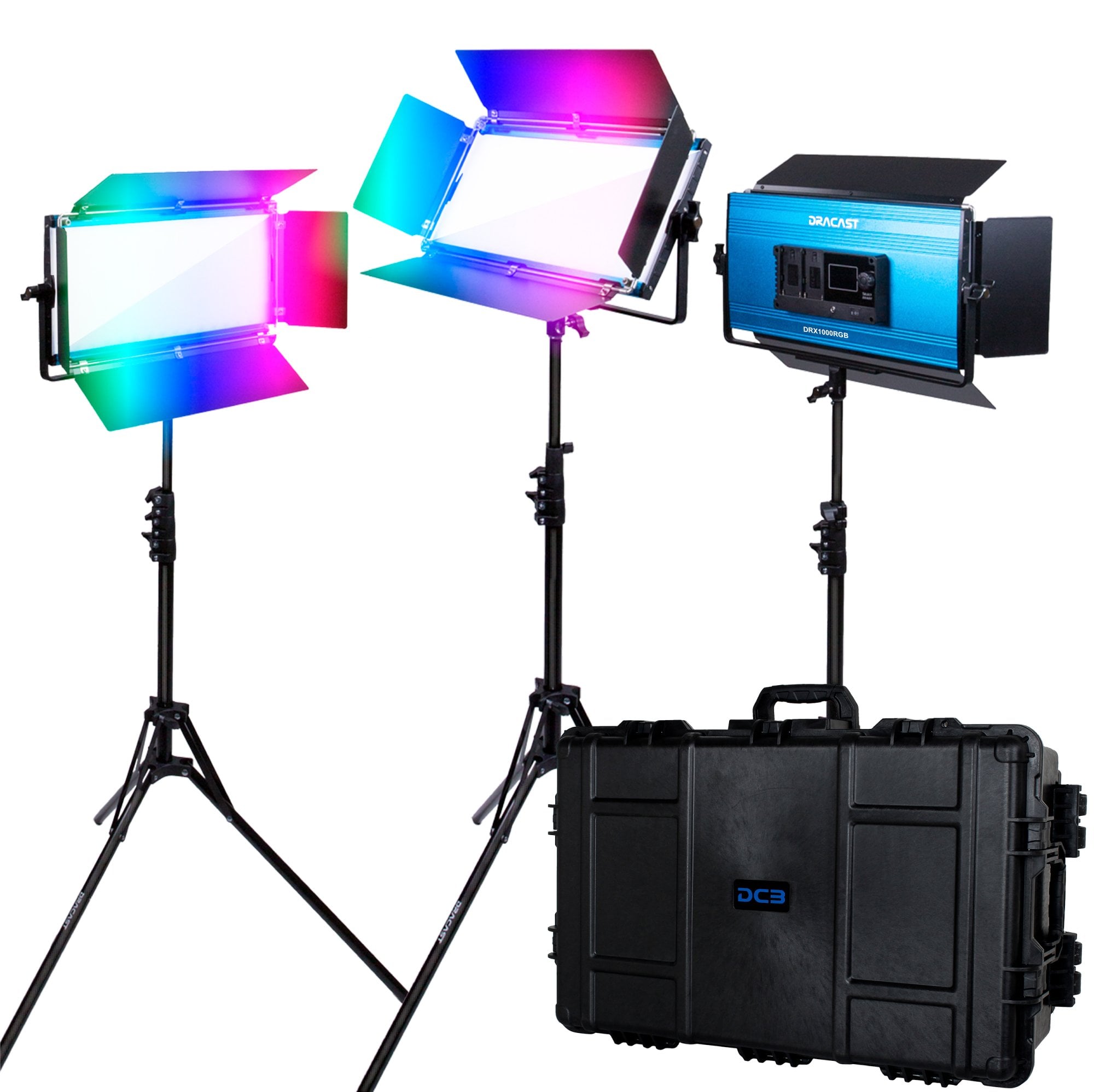  Dracast X Sorozat LED1000 RGB és Két Színű LED 3 Lámpás Készlet Fröccsöntött Utazótáskával-0
