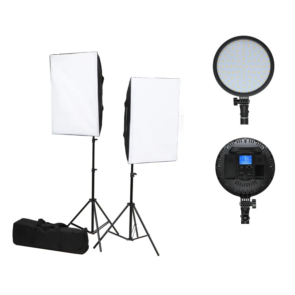 Softbox szett 48W LED 3200-5600K tápegységgel, NP-F akkumulátor foglalattal 2M állvánnyal 192-A-0