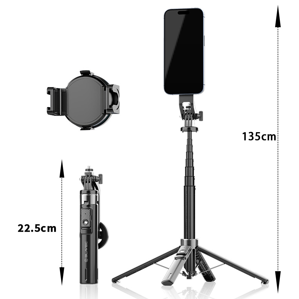 Blavec Selfie Bot Aluminium Fusion P06 Magsafe tripod + távirányító + tartó 1,34 méter (SSFP06-MTRHB134) fekete-1