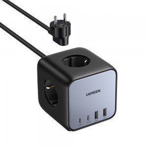 Ugreen - elosztó, fali töltő DigiNest Cube 7 az 1-ben CD268 (60113) - GaN, 2x USB-C, 2x USB, 3x AC, 2990W, 13A, PD65W - Fekete