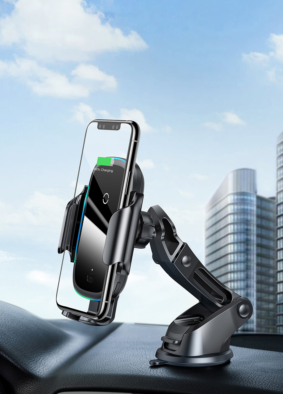 Baseus Smart elektromos autós telefontartó és Qi vezeték nélküli töltő fekete (WXHW03-01)-5