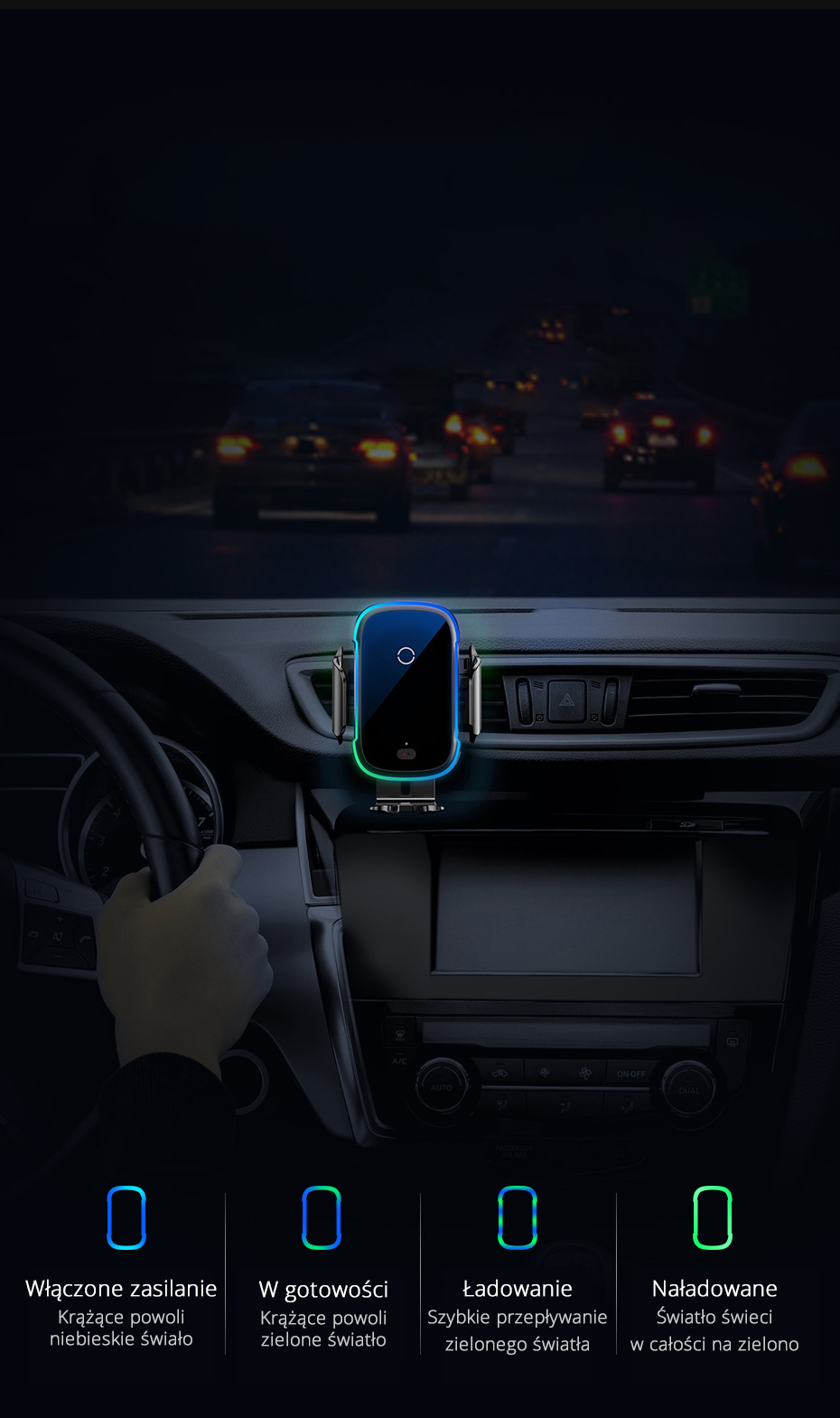 Baseus Smart elektromos autós telefontartó és Qi vezeték nélküli töltő fekete (WXHW03-01)-4