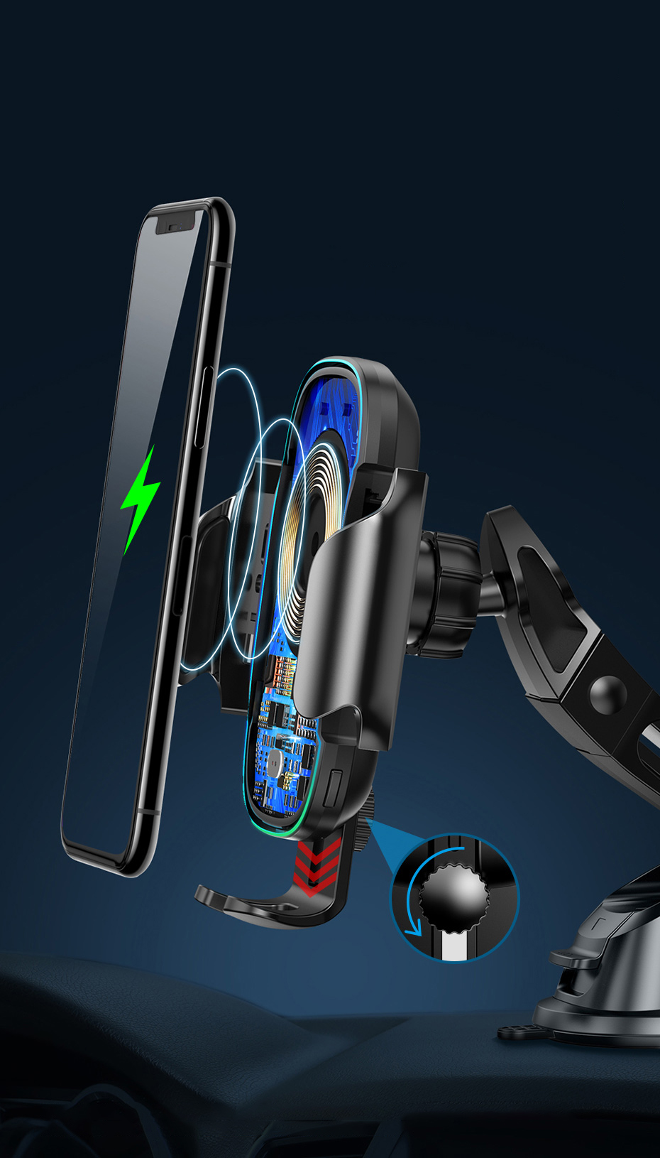Baseus Smart elektromos autós telefontartó és Qi vezeték nélküli töltő fekete (WXHW03-01)-1