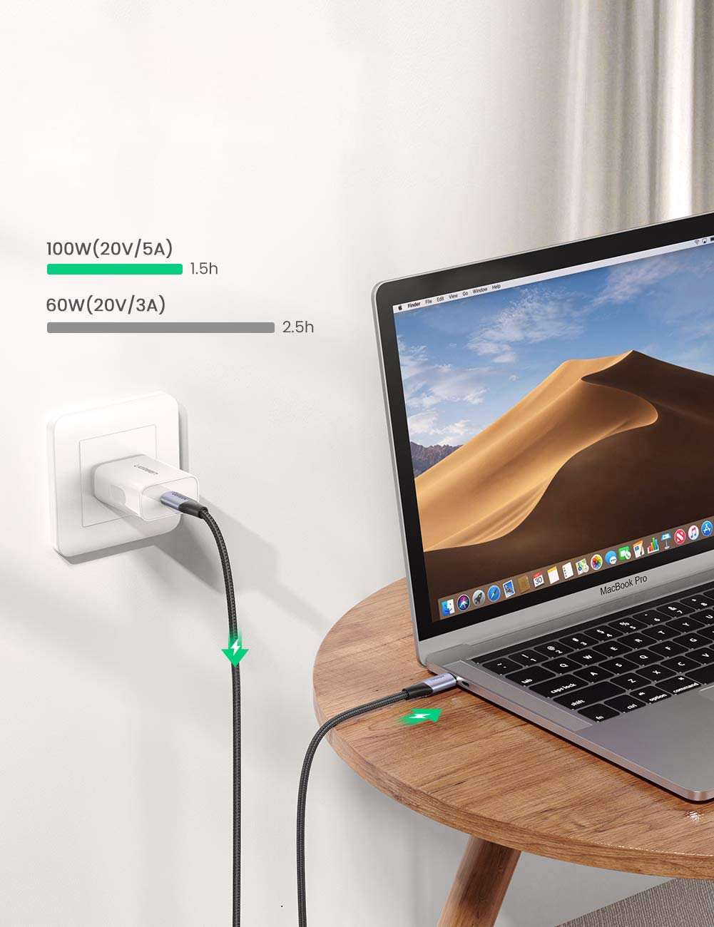 Ugreen US355 USB-C - USB-C 3.1 Gen.2, PD, 5A, 100W, 4K, 10Gbps, 1m (fekete)-2