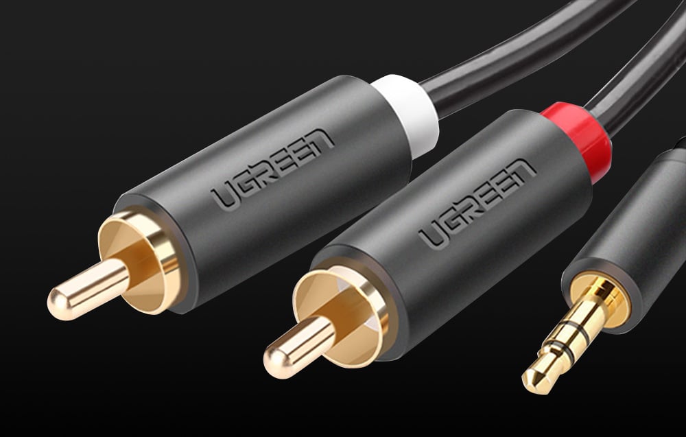 Ugreen AV102 kábel 2x RCA (Cinch) jack 3.5mm 10m (fekete)-1