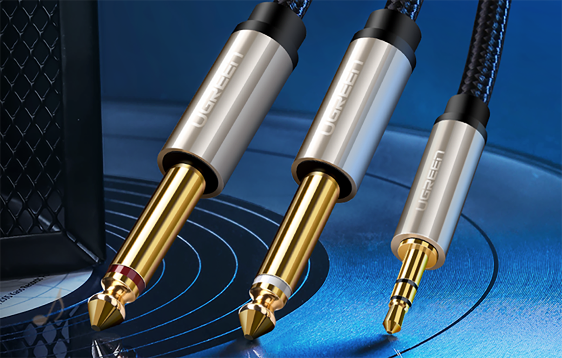 Ugreen AV126 3.5mm-es TRS kábel 2x TS 6.35mm - 3m (szürke)-3