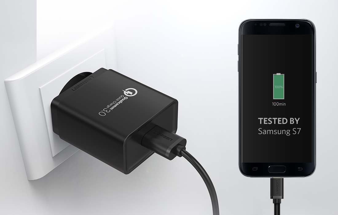 Ugreen hálózati töltő adapter CD122, 18W, QC 3.0, USB (fekete)-4