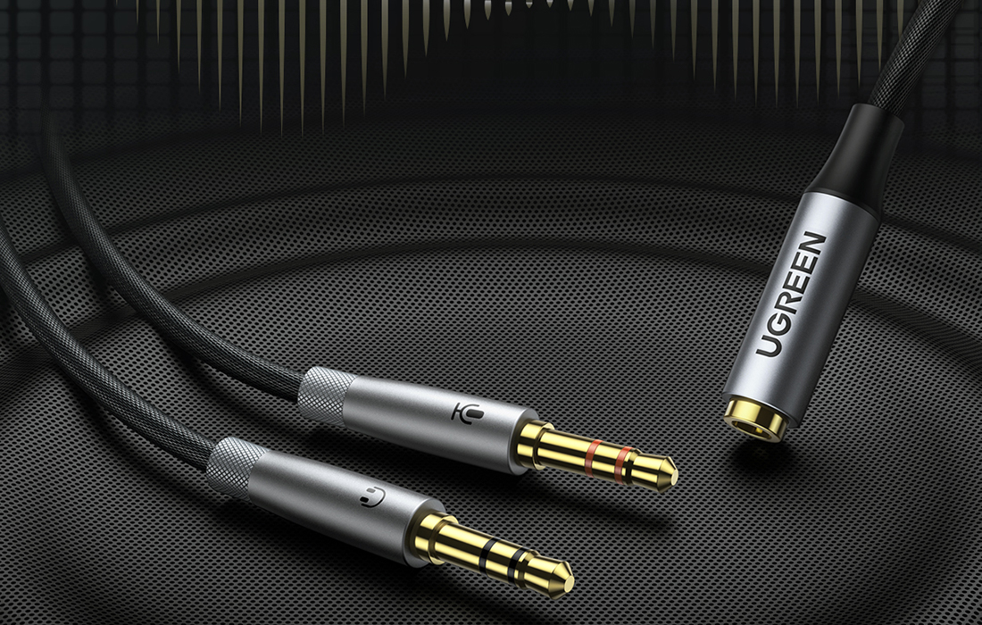 Ugreen AV193 AUX audio splitter fejhallgató + mikrofon 3.5mm-es mini jack kábelhez (szürke)-3