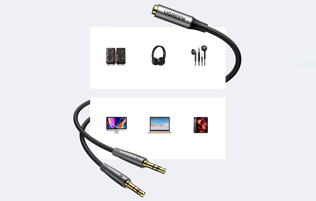 Ugreen AV193 AUX audio splitter fejhallgató + mikrofon 3.5mm-es mini jack kábelhez (szürke)-4