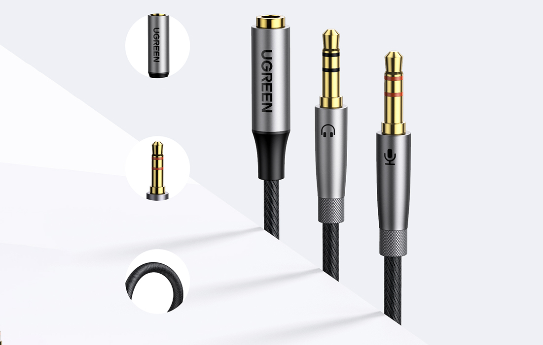 Ugreen AV193 AUX audio splitter fejhallgató + mikrofon 3.5mm-es mini jack kábelhez (szürke)-5