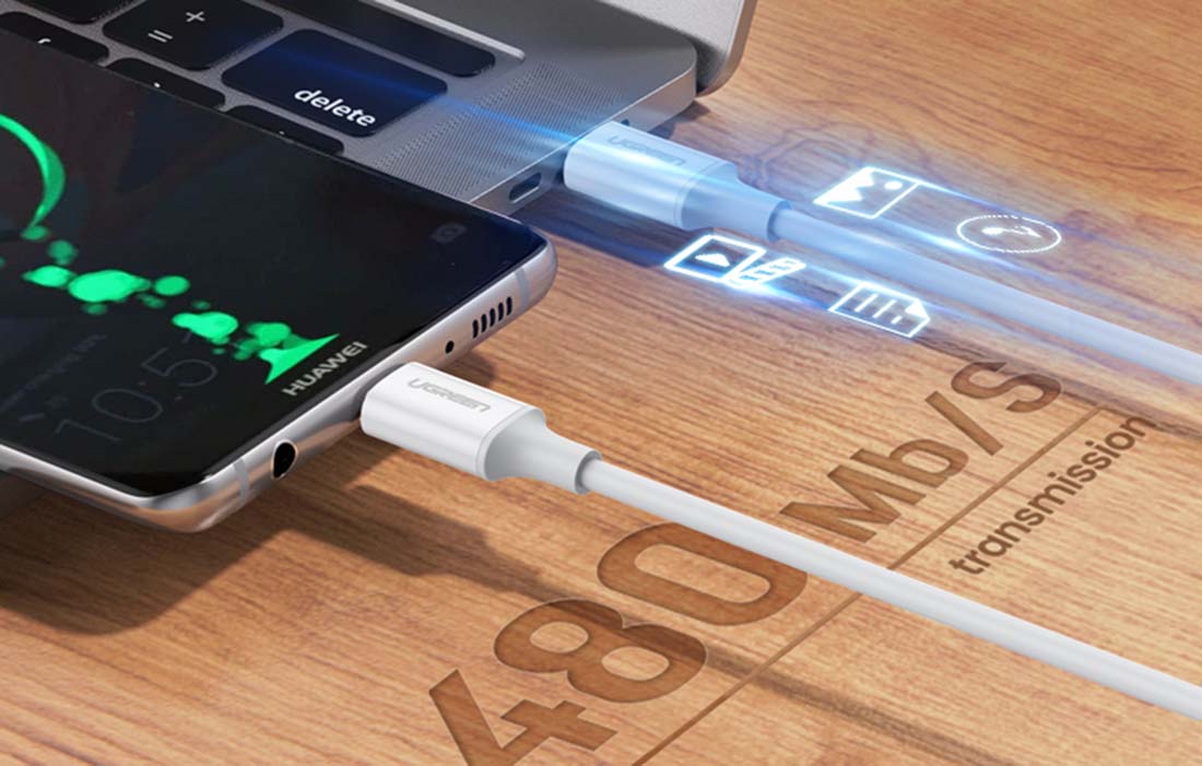 Ugreen US264 USB-C - USB-C kábel, 60W, 2m (fehér)-4